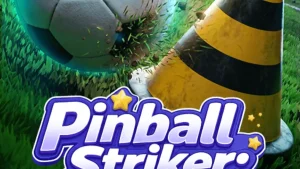 Tampilan layar permainan Pinball Striker 20,000x dengan tema stadion neon
